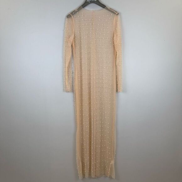 Louatui Women's Mesh Pearl Cover Up See Through Long Sleeve Dress Summer Swimwea - Picture 4 of 11